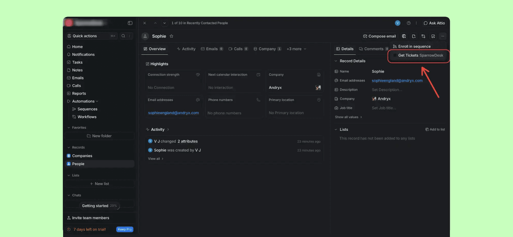 Sync SparrowDesk tickets to Attio and track every customer's support history