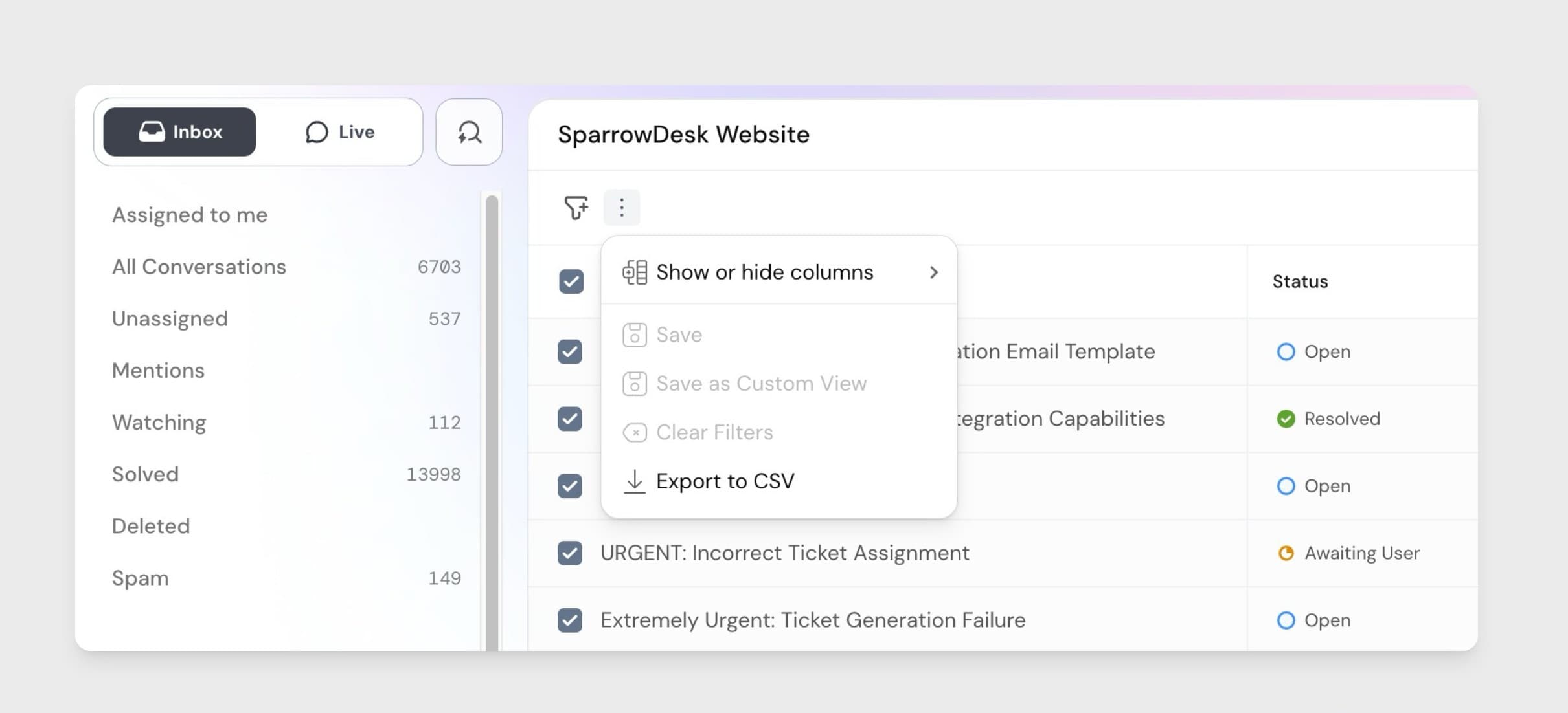 Export conversations as CSV