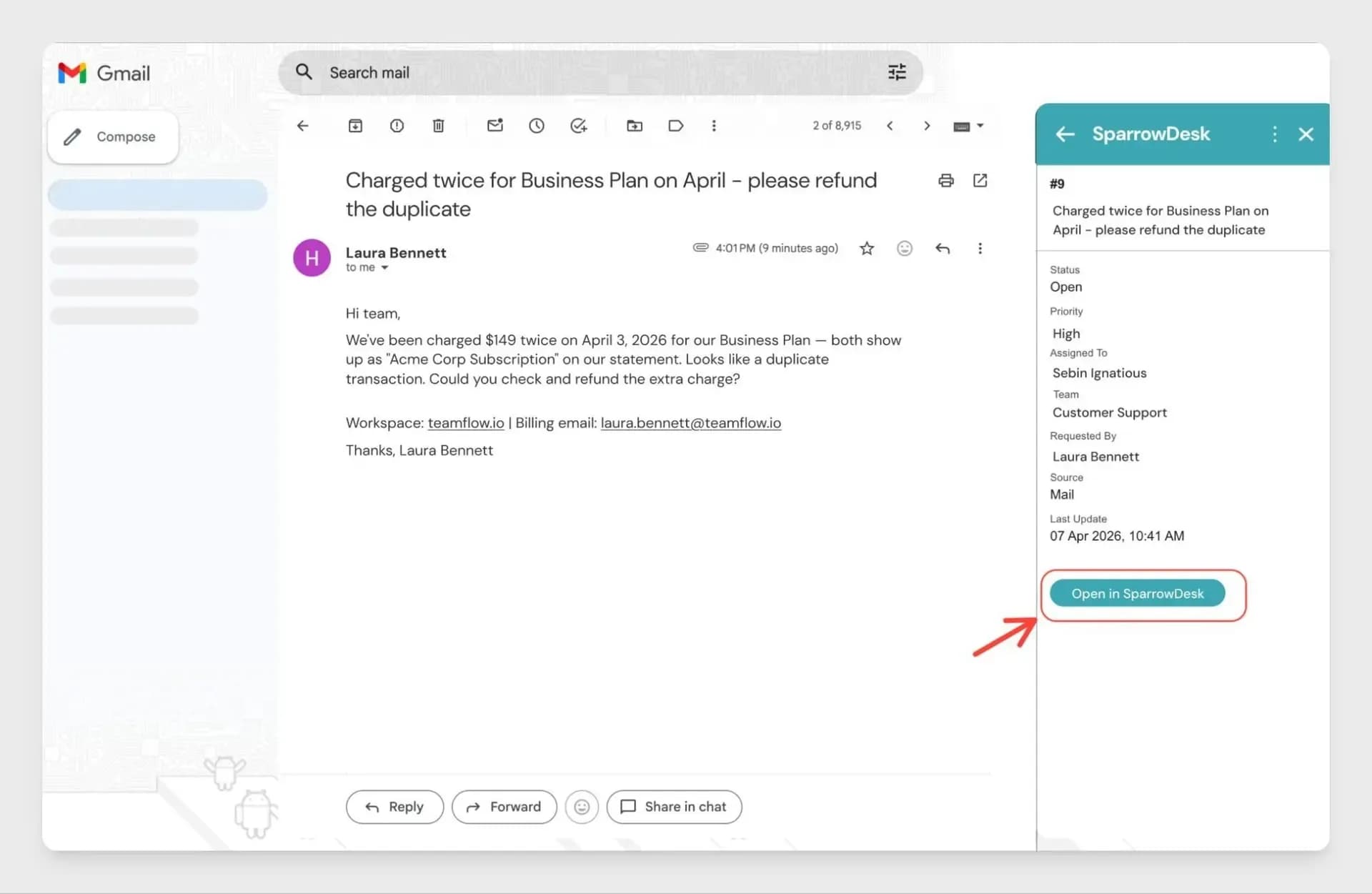 Create support tickets directly from Gmail