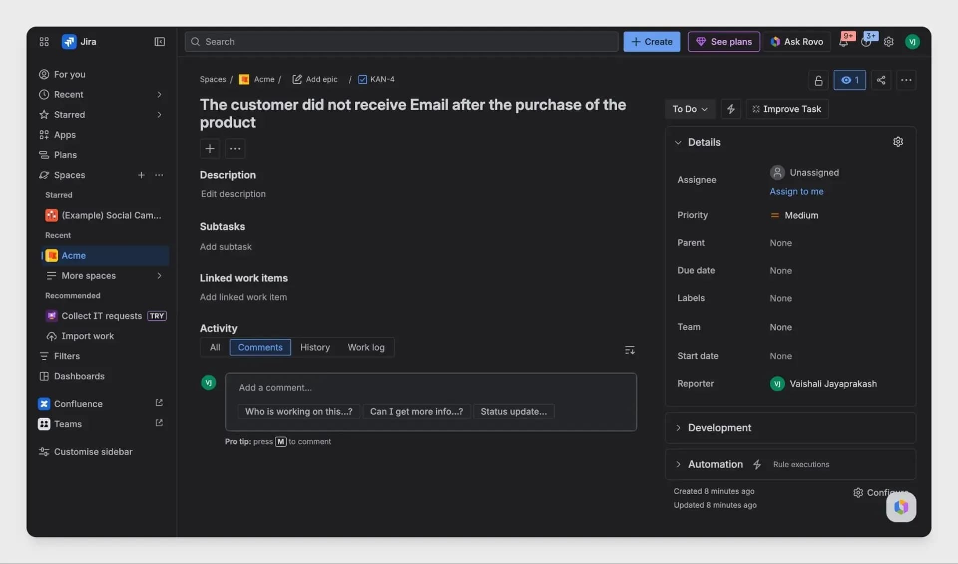 Create and link Jira tickets directly from your support tickets