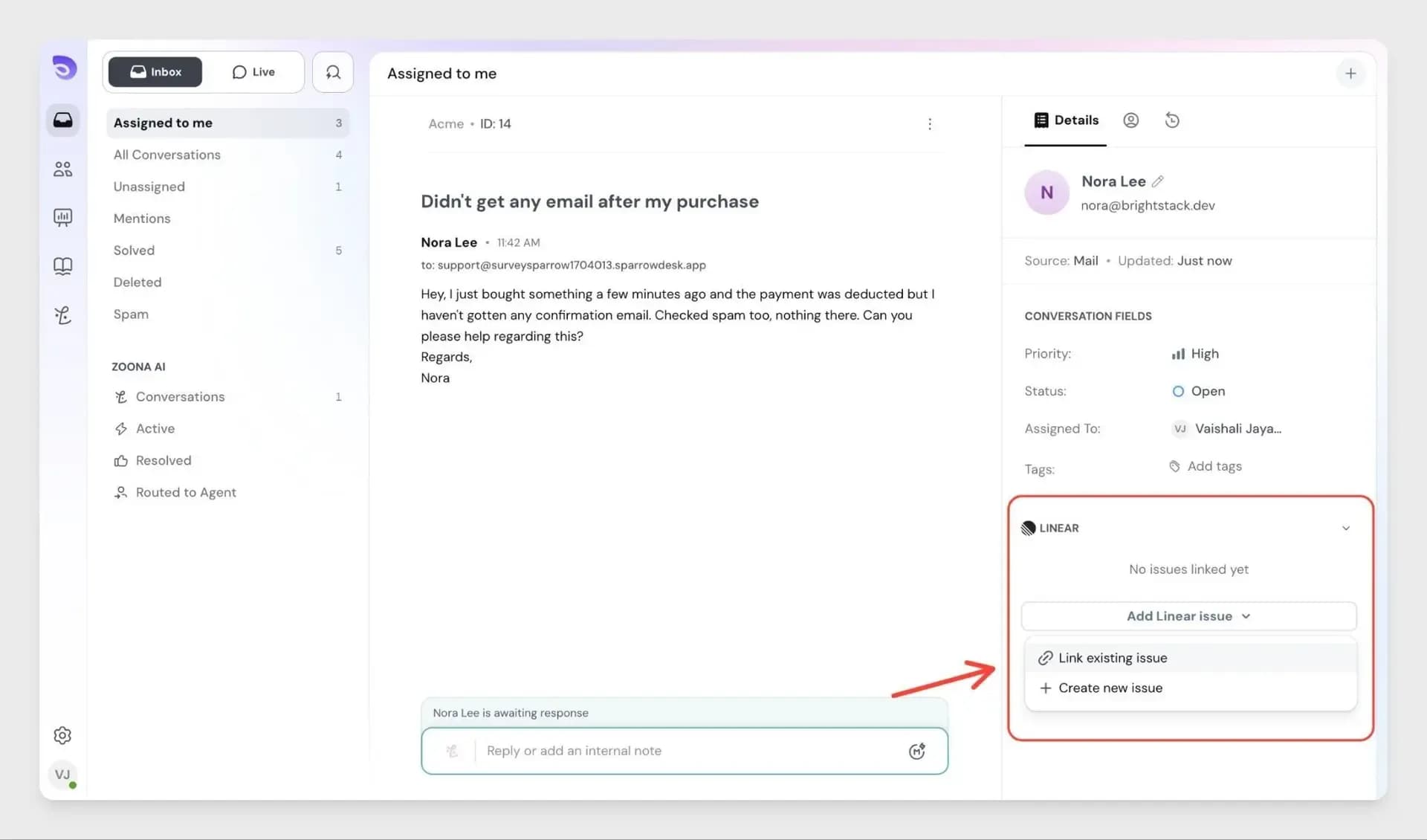 Create and link Linear issues directly from your support tickets