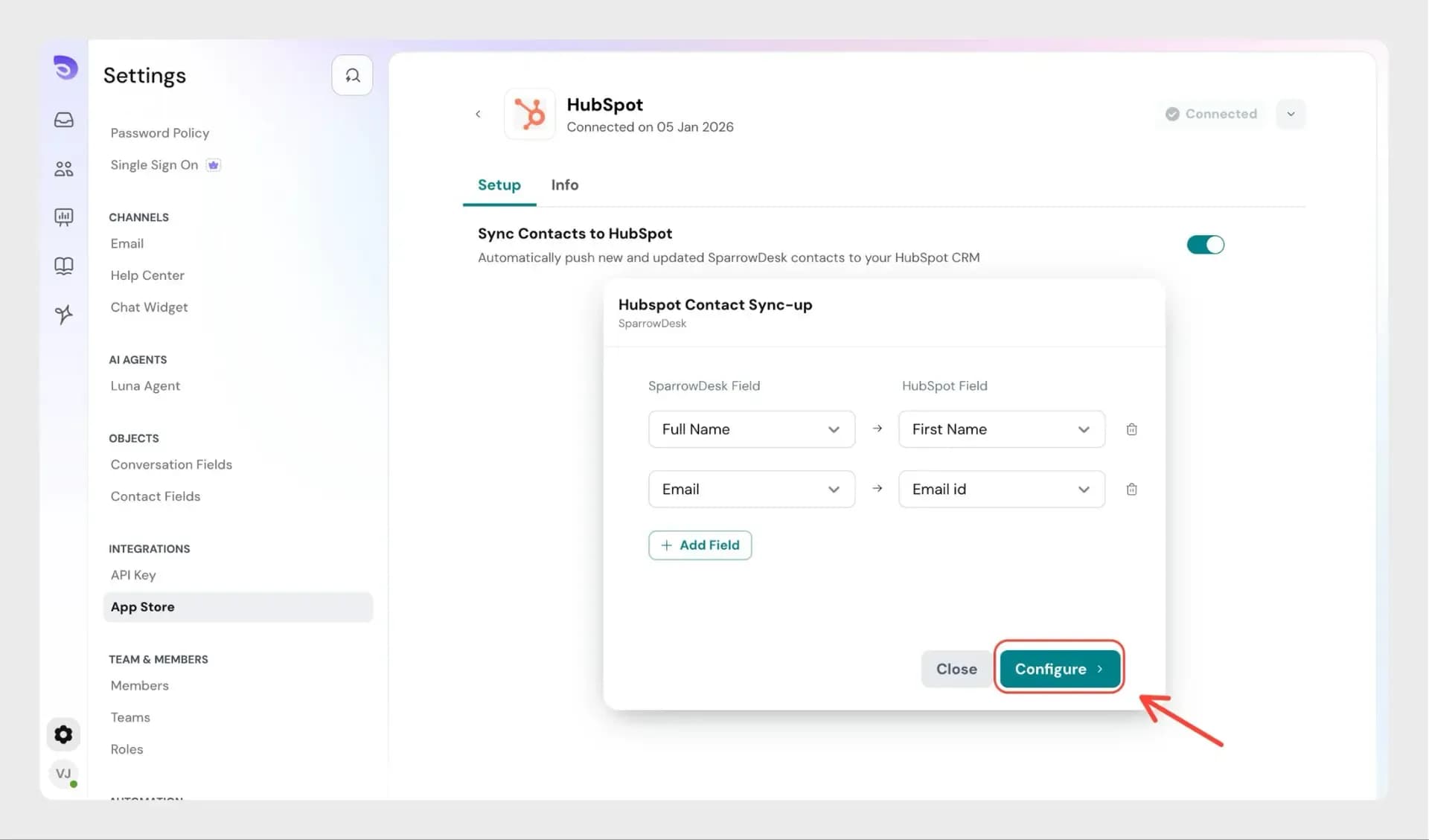 Sync your support contacts to HubSpot automatically