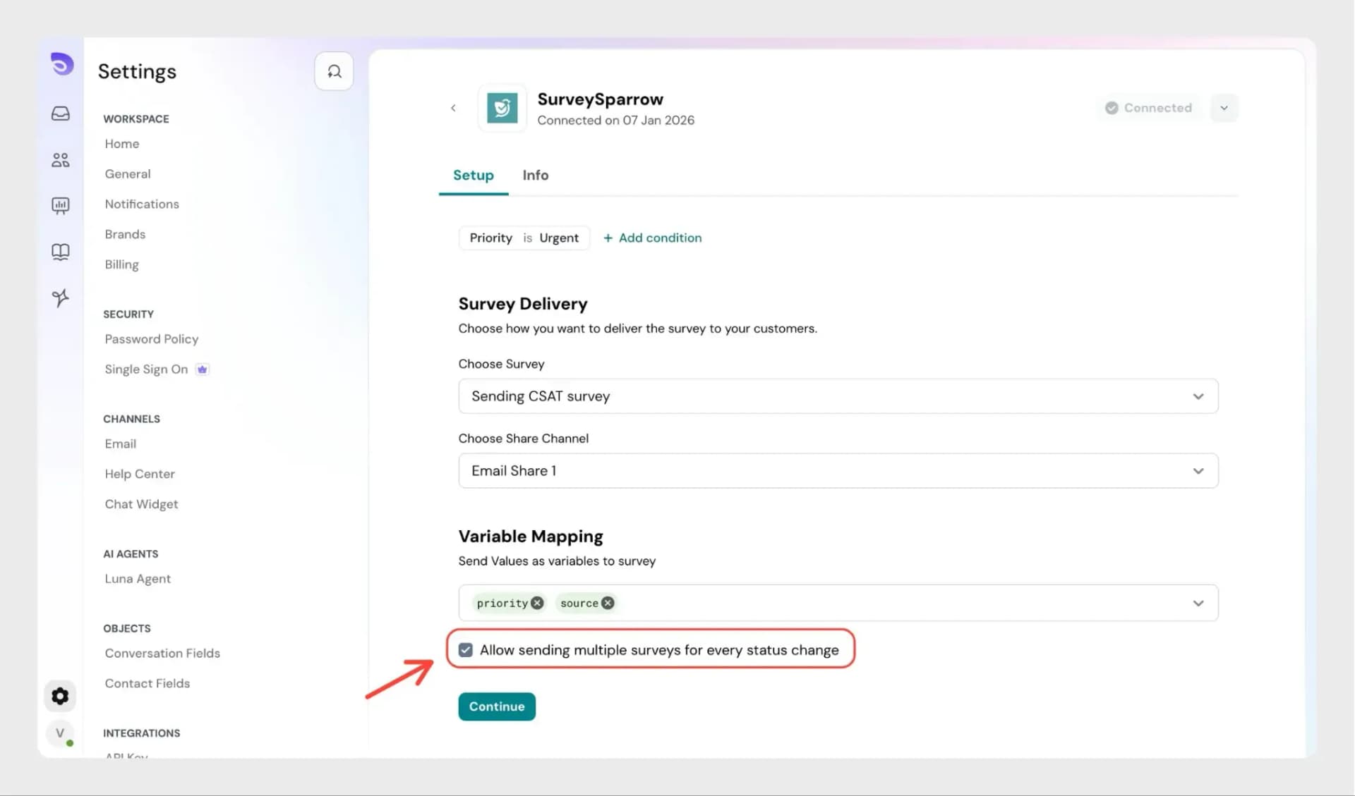Connect SurveySparrow to automate customer feedback